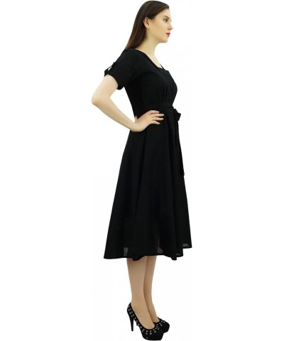 Women's Short Sleeve Linen Shift Dress with Belt Casual Dresses Black $17.20 Dresses