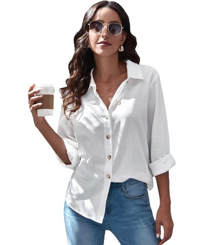 Women's Button Down Shirt Fashion Color Block Lapel Collar Long Sleeve Blouse White Solid $14.40 Blouses