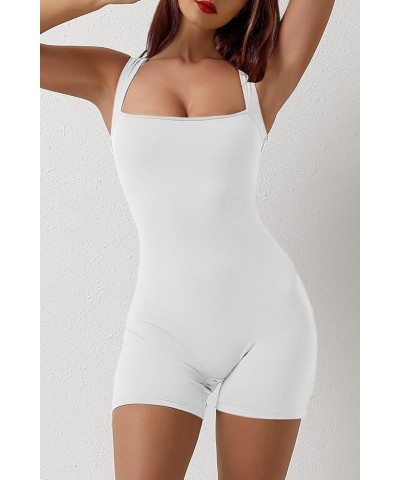 Jumpsuits For Women One Piece Summer Yoga Workout Short Sexy Petite Casual Tummy Control Square Neck Sports Bra Romper White0...