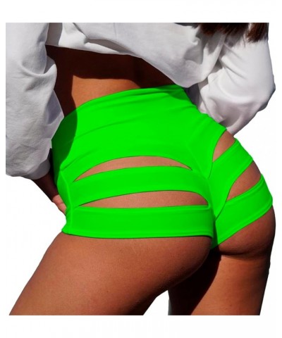 Women Retro Solid Silk High Waisted Scrunch Butt Lifting Booty Shorts Hot Pants Style9-fluorescent Green $11.59 Activewear