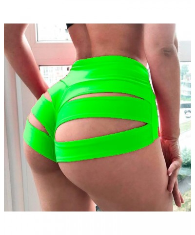 Women Retro Solid Silk High Waisted Scrunch Butt Lifting Booty Shorts Hot Pants Style9-fluorescent Green $11.59 Activewear