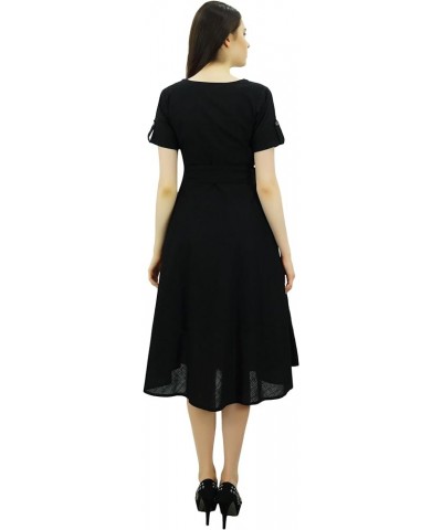 Women's Short Sleeve Linen Shift Dress with Belt Casual Dresses Black $17.20 Dresses