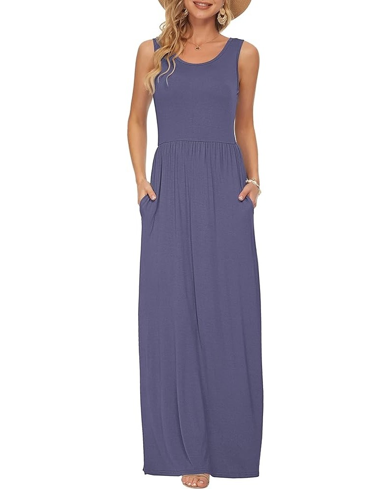 Women's Loose Plain Maxi Dresses Casual Long Dresses with Pockets 02 Purple Gray $19.69 Dresses