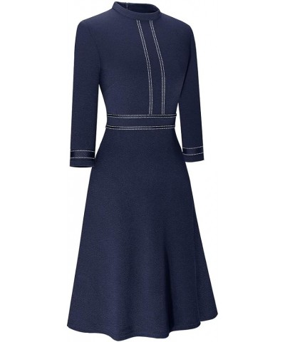 Women's Chic Crew Neck 3/4 Sleeve Party Homecoming Aline Dress A135 Dark Blue/Dark Blue Bands $21.08 Dresses