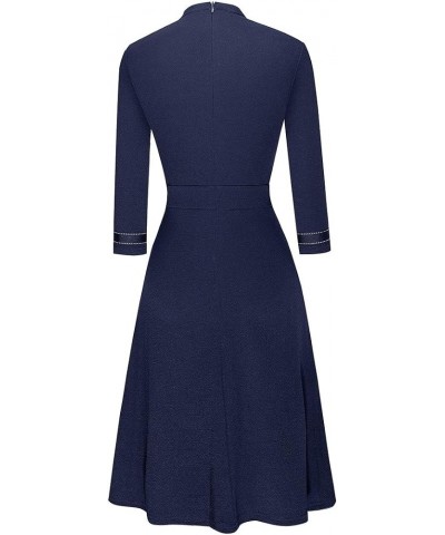 Women's Chic Crew Neck 3/4 Sleeve Party Homecoming Aline Dress A135 Dark Blue/Dark Blue Bands $21.08 Dresses