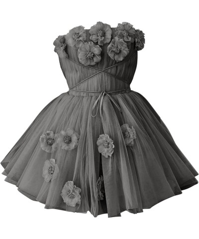 Strapless Tulle Short Homecoming Dresses for Teens Flowers A Line Cocktail Party Gowns Grey $40.49 Dresses