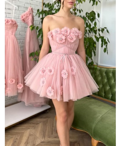 Strapless Tulle Short Homecoming Dresses for Teens Flowers A Line Cocktail Party Gowns Grey $40.49 Dresses