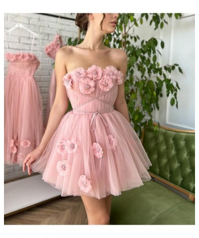 Strapless Tulle Short Homecoming Dresses for Teens Flowers A Line Cocktail Party Gowns Grey $40.49 Dresses