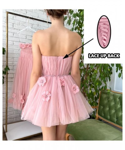 Strapless Tulle Short Homecoming Dresses for Teens Flowers A Line Cocktail Party Gowns Grey $40.49 Dresses