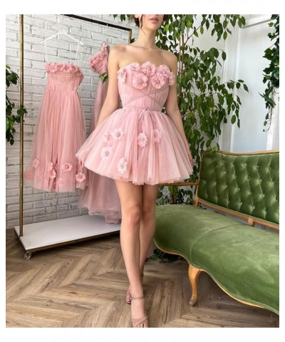 Strapless Tulle Short Homecoming Dresses for Teens Flowers A Line Cocktail Party Gowns Grey $40.49 Dresses