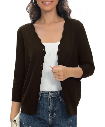 Woman's 3/4 Sleeve Solid V-Neck Shrugs for Dress Lightweight Knit Cardigan Brown $15.53 Sweaters