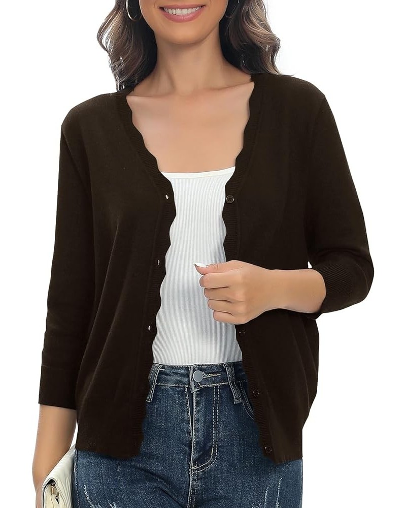 Woman's 3/4 Sleeve Solid V-Neck Shrugs for Dress Lightweight Knit Cardigan Brown $15.53 Sweaters