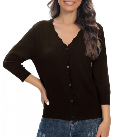 Woman's 3/4 Sleeve Solid V-Neck Shrugs for Dress Lightweight Knit Cardigan Brown $15.53 Sweaters