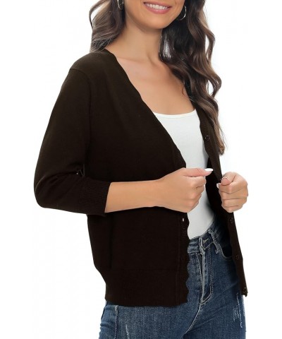 Woman's 3/4 Sleeve Solid V-Neck Shrugs for Dress Lightweight Knit Cardigan Brown $15.53 Sweaters