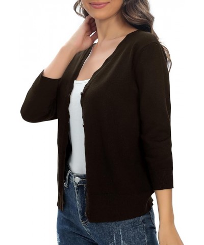 Woman's 3/4 Sleeve Solid V-Neck Shrugs for Dress Lightweight Knit Cardigan Brown $15.53 Sweaters