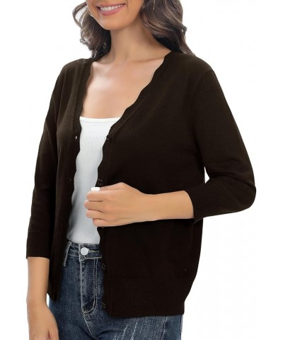 Woman's 3/4 Sleeve Solid V-Neck Shrugs for Dress Lightweight Knit Cardigan Brown $15.53 Sweaters