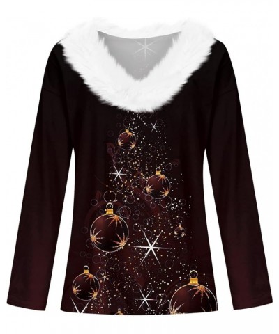 Christmas Sweaters For Women 2023 Fashion Cute Snowman Christmas Tree Graphic Fleece Collar V-Neck Long Sleeve Pullover Tops ...