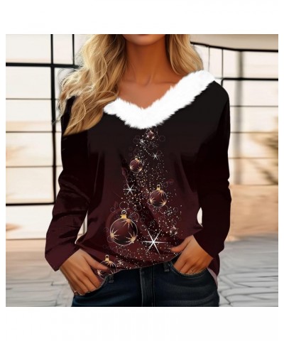 Christmas Sweaters For Women 2023 Fashion Cute Snowman Christmas Tree Graphic Fleece Collar V-Neck Long Sleeve Pullover Tops ...