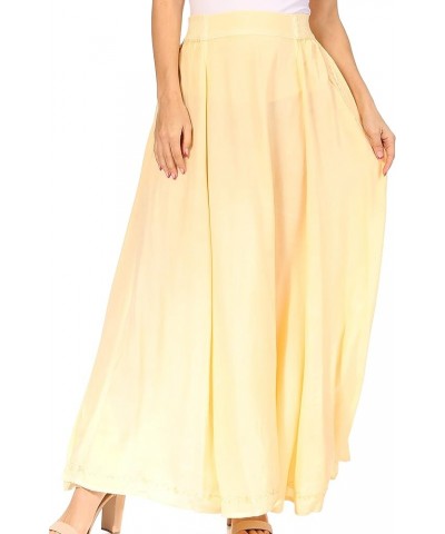 Noemi Women's Long Maxi Summer Casual Boho Skirt Elastic Waist & Pockets Beige $24.07 Skirts