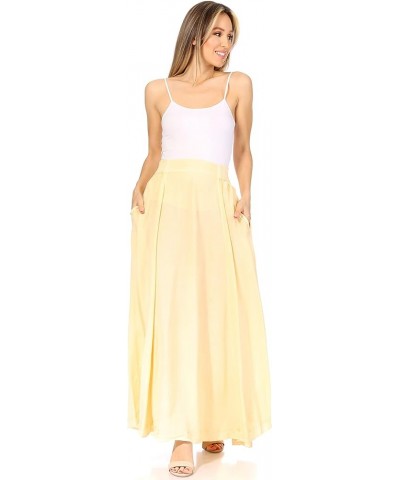 Noemi Women's Long Maxi Summer Casual Boho Skirt Elastic Waist & Pockets Beige $24.07 Skirts