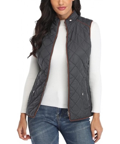 Women Lightweight Quilted Padded Vest Stand Collar Zip Up Front Gilet Quilted 2-dark Grey $26.39 Vests