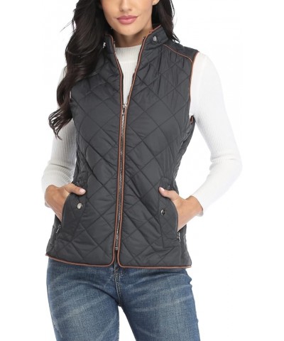 Women Lightweight Quilted Padded Vest Stand Collar Zip Up Front Gilet Quilted 2-dark Grey $26.39 Vests