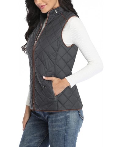 Women Lightweight Quilted Padded Vest Stand Collar Zip Up Front Gilet Quilted 2-dark Grey $26.39 Vests