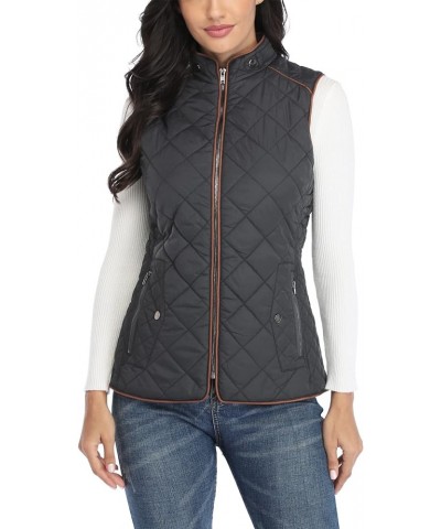 Women Lightweight Quilted Padded Vest Stand Collar Zip Up Front Gilet Quilted 2-dark Grey $26.39 Vests