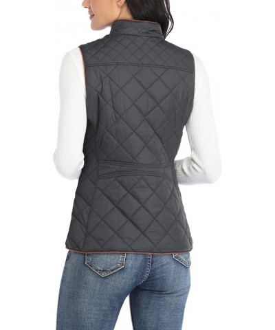 Women Lightweight Quilted Padded Vest Stand Collar Zip Up Front Gilet Quilted 2-dark Grey $26.39 Vests