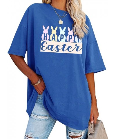 Women Oversized T Shirts Funny Letter Print Half Sleeve Drop Shoulder Tunic Tops A-blue $7.50 Tops