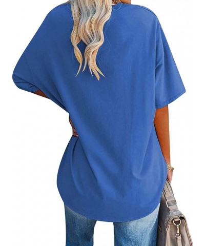 Women Oversized T Shirts Funny Letter Print Half Sleeve Drop Shoulder Tunic Tops A-blue $7.50 Tops