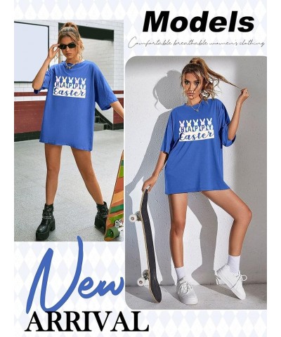 Women Oversized T Shirts Funny Letter Print Half Sleeve Drop Shoulder Tunic Tops A-blue $7.50 Tops