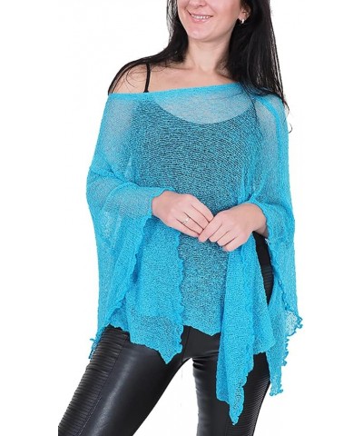 Ladies Crochet Stretch Lace Fish Net Batwing Poncho Turq $15.85 Jackets