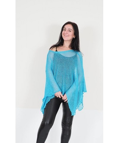 Ladies Crochet Stretch Lace Fish Net Batwing Poncho Turq $15.85 Jackets