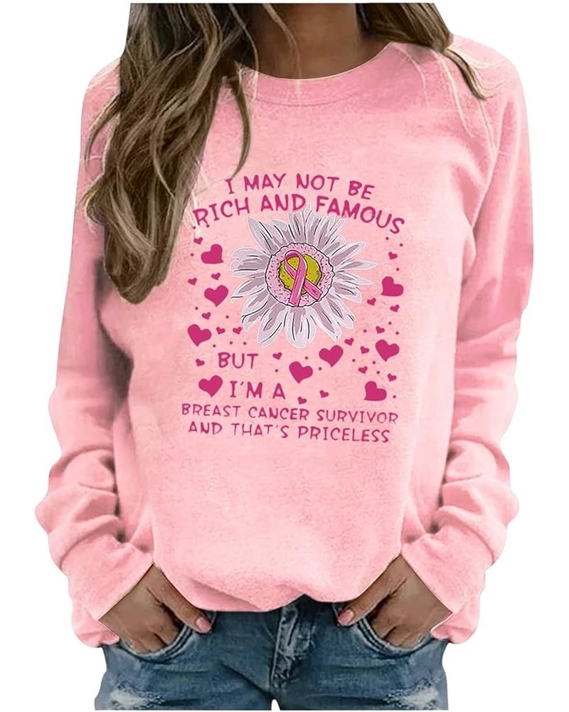 Woman Sweatshirt Breast Cancer Awareness T-Shirt Womens Long Sleeve Crewneck Pullover Top Cancer Survivor Gifts A 03pink $6.4...