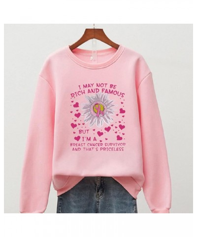 Woman Sweatshirt Breast Cancer Awareness T-Shirt Womens Long Sleeve Crewneck Pullover Top Cancer Survivor Gifts A 03pink $6.4...