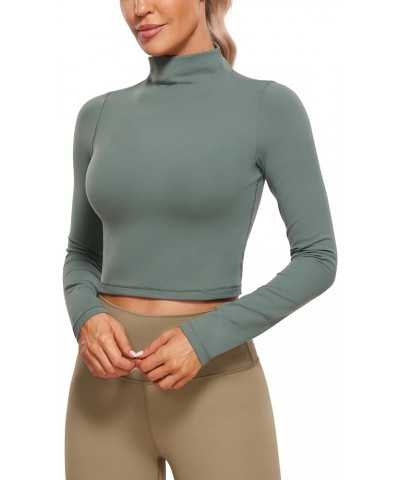 Womens Butterluxe Mock Turtleneck Long Sleeves Crop Tops Slim Fit Athletic Workout Casual Base Layer Shirts Grey Sage $19.98 ...