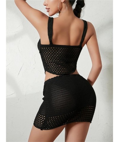 Women Two Pieces Skirt Sets Sexy Spaghetti Strap Camisole with Mini Skirt Outfits Nightout Streetwear Clubwear Black-i $10.07...