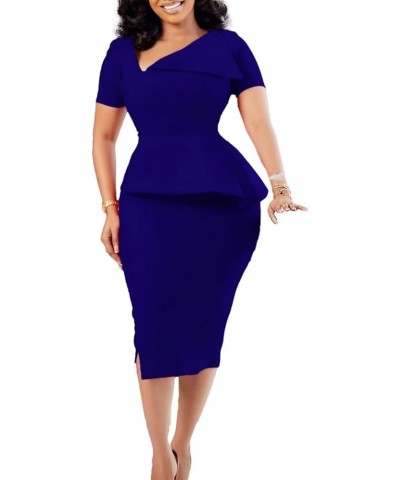 Women's V Neck Peplum Bodycon Dress Short Sleeve Formal Office Work Dress Cocktail Party Pencil Midi Dress Deep Blue $21.60 D...