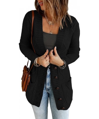 Women 2023 Long Sleeve Open Front Knit Button Down Cardigan Sweater Zx Black $21.59 Sweaters