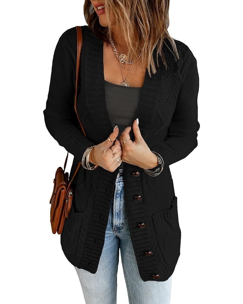 Women 2023 Long Sleeve Open Front Knit Button Down Cardigan Sweater Zx Black $21.59 Sweaters