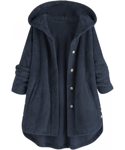 Womens Winter Jacket Coats Button Hem Plus Size Hoodie Top Sweater Blouse Thermal Sweatshirt Outerwear Women H-navy $16.55 Un...