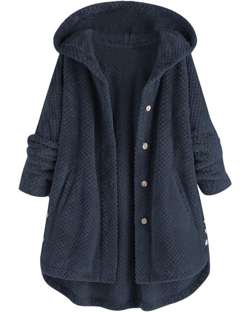 Womens Winter Jacket Coats Button Hem Plus Size Hoodie Top Sweater Blouse Thermal Sweatshirt Outerwear Women H-navy $16.55 Un...