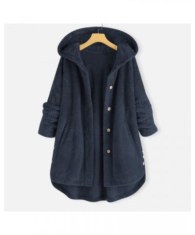 Womens Winter Jacket Coats Button Hem Plus Size Hoodie Top Sweater Blouse Thermal Sweatshirt Outerwear Women H-navy $16.55 Un...