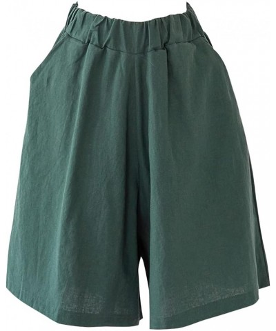 Women's Summer Elastic High Waisted Cotton Linen Wide Leg Pocketed Shorts Plus Size Armygreen $10.90 Shorts