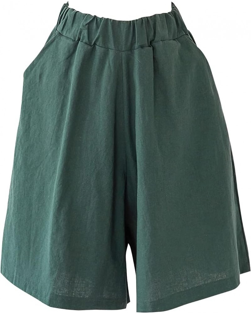 Women's Summer Elastic High Waisted Cotton Linen Wide Leg Pocketed Shorts Plus Size Armygreen $10.90 Shorts