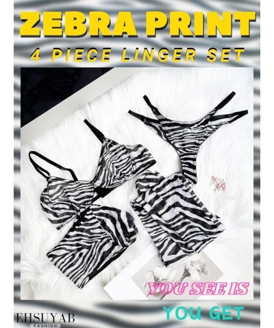 Women's 4Pc Sexy Zebra Print Rave Outfit, Bolero Shrug Top, Legging White $11.89 Lingerie