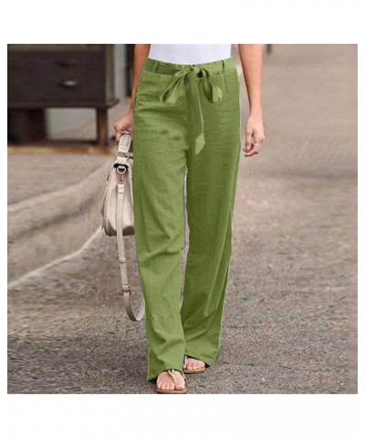 Womens Cotton Linen Long Pant Elastic Waist High Waist Casual Trousers Drawstring Straight Leg Pant (Blue, M) X-Large Green $...