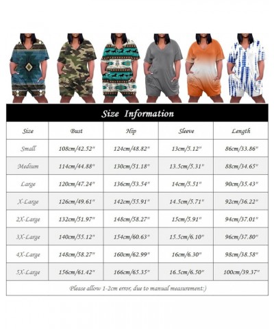 Plus Size Jumpsuits for Women Casual Baggy Romper Elegant V-Neck Short Sleeve Long/Short Pants Overall with Pocket 08royal Bl...