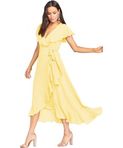 High Low Bridesmaid Dresses 2023 V Neck Flutter Sleeves Formal Party Dress with Pockets RQ09 Yellow $35.04 Dresses